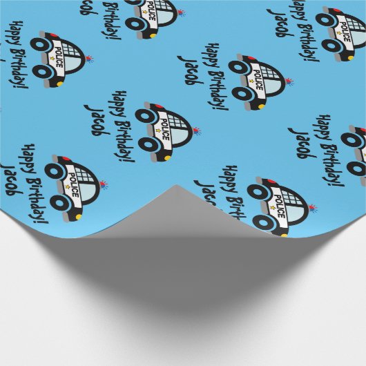 かわいい子の警官の車の警察をテーマにした誕生日パーティー ラッピングペーパー (角)