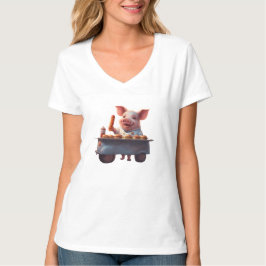 かわいい子ぶたがホットドッグの屋台で働いています Tシャツ