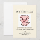 かわいい子ぶたの1歳の誕生日招待状 招待状 (正面/裏面)