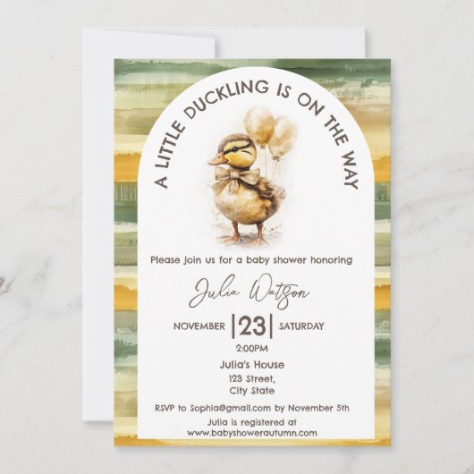 かわいい子アヒルが道に入男女兼用る 招待状 (正面)