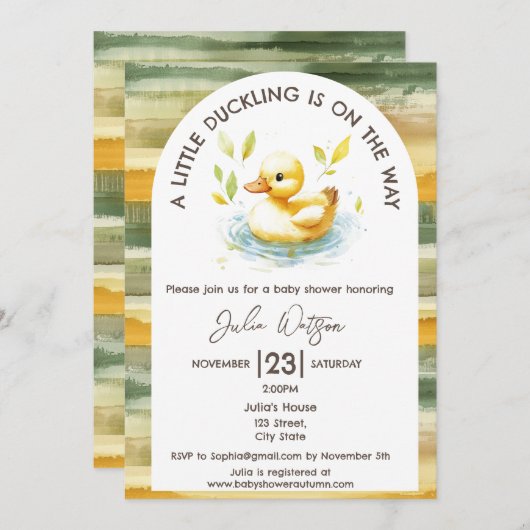 かわいい子アヒルが道に入男女兼用る 招待状 (正面/裏面)
