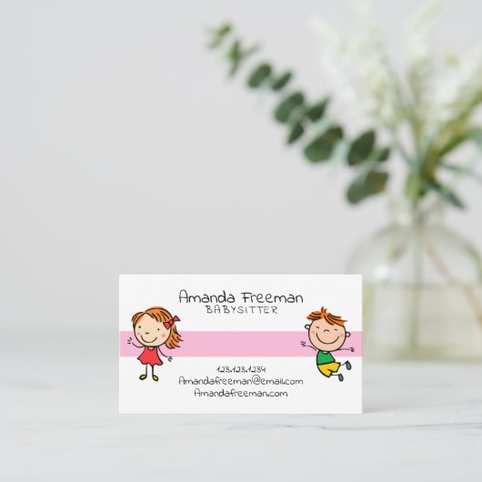 かわいい子カラフルどもたちの育児とベビーシッター 名刺 (スタンド正面)