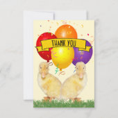 かわいい子ガモ 色とりどりの風船 子どもの誕生日 サンキューカード (正面)