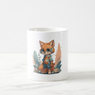 かわいい子ギツネのヘッドホン コーヒーマグカップ
