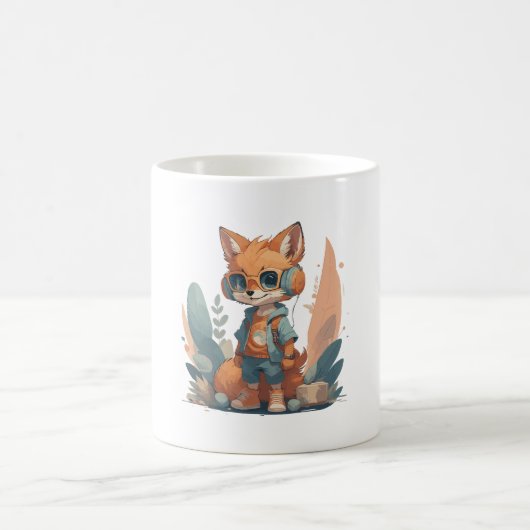 かわいい子ギツネのヘッドホン コーヒーマグカップ (中央)