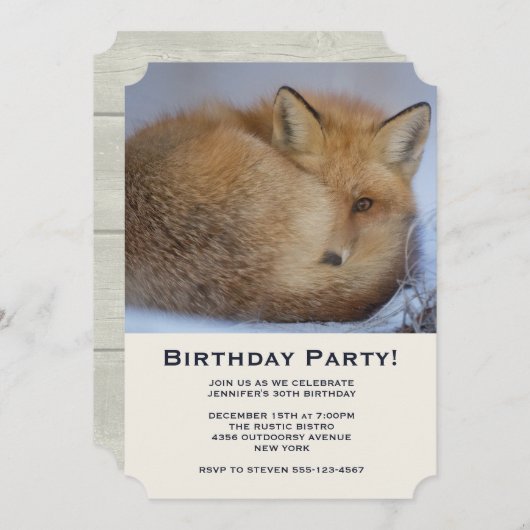 かわいい子ギツネの丸くなった誕生日パーティー 招待状 (正面/裏面)