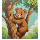 かわいい子グマが木に登る シャワーカーテン (正面)