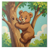 かわいい子グマが木に登る タイル (正面)