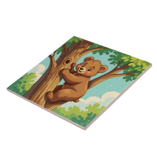 かわいい子グマが木に登る タイル (側面)