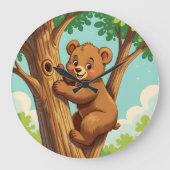 かわいい子グマが木に登る ラージ壁時計 (正面)