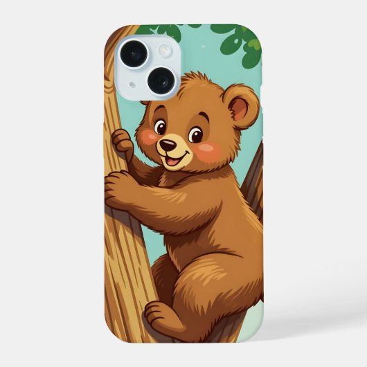 かわいい子グマが木に登る iPhone 15ケース (裏面)