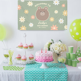 かわいい子グマのセージグリーン スプリングベビーシャワー 横断幕