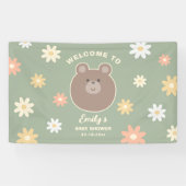 かわいい子グマのセージグリーン スプリングベビーシャワー 横断幕 (横)