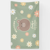 かわいい子グマのセージグリーン スプリングベビーシャワー 横断幕 (縦)