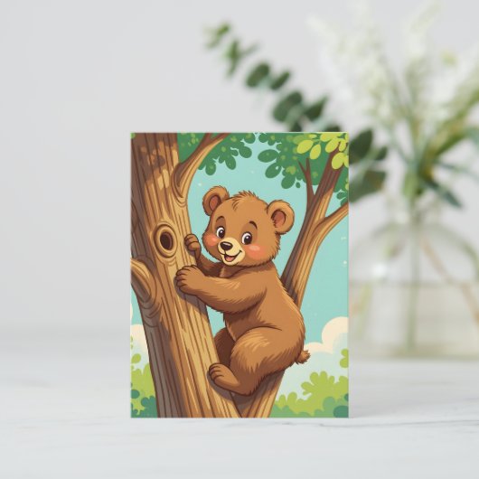 かわいい子グマの木登り ポストカード (スタンド正面)