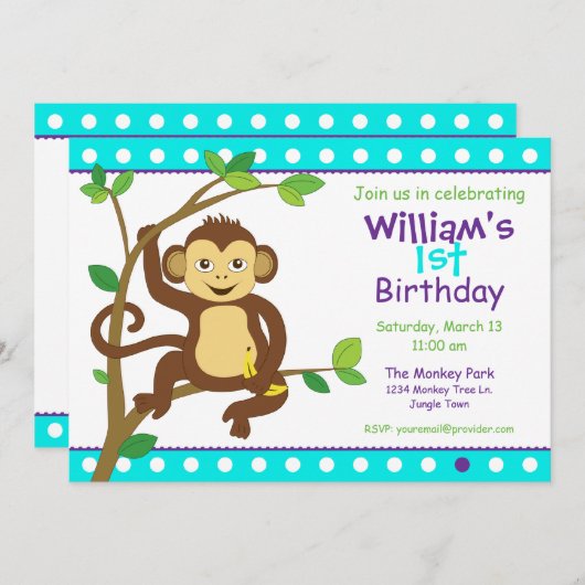 かわいい子ザル 招待状 (正面/裏面)