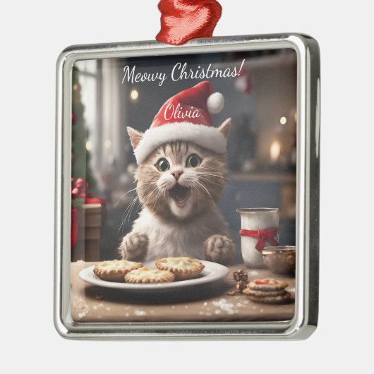 かわいい子ネコおもしろいネコのクリスマス メタルオーナメント (左)
