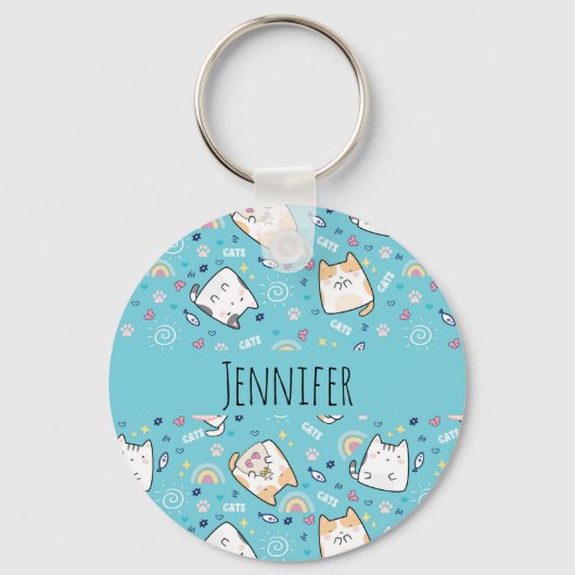 かわいい子ネコお洒落柄 キーホルダー (正面)