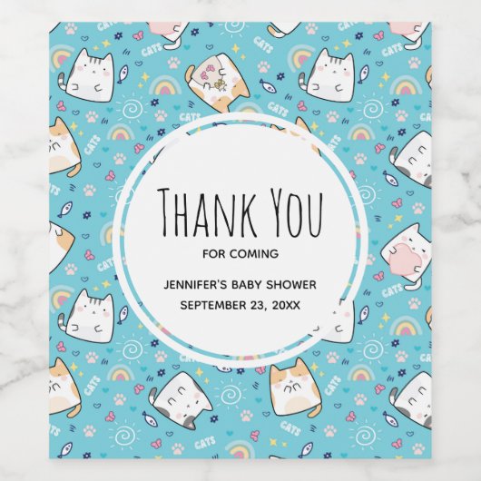 かわいい子ネコお洒落柄 ワインラベル (シングルラベル)