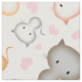 かわいい子ネコとハート柄 ファブリック (クローズアップ)