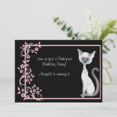 かわいい子ネコとピンクの花誕生日 招待状 (スタンド正面)