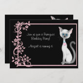 かわいい子ネコとピンクの花誕生日 招待状 (正面/裏面)