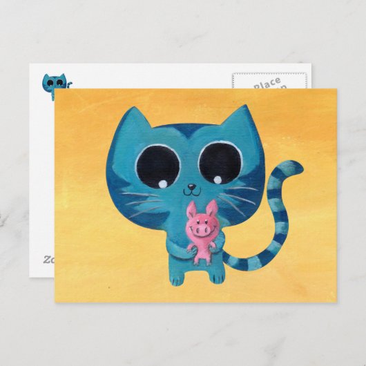 かわいい子ネコとブタ ポストカード (正面/裏面)