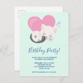 かわいい子ネコと大きなハート誕生日 インビテーションポストカード (正面/裏面)