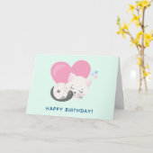 かわいい子ネコと大きなハート誕生日 カード (黄色い花)