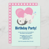 かわいい子ネコと大きなハート誕生日 招待状 (正面/裏面)