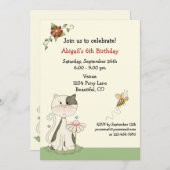 かわいい子ネコと花誕生日招待状 招待状 (正面/裏面)