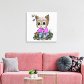 かわいい子ネコと蝶 キャンバスプリント (インサイチュ (リビング))