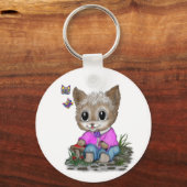 かわいい子ネコと蝶 キーホルダー (正面)