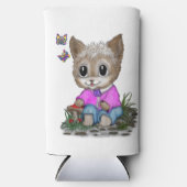 かわいい子ネコと蝶 スリム缶クーラー (正面)