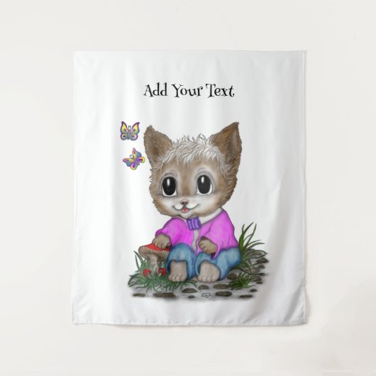 かわいい子ネコと蝶 タペストリー (正面)