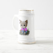 かわいい子ネコと蝶 ビールジョッキ (正面左)