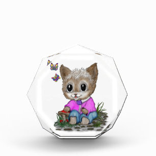 かわいい子ネコと蝶 フォトブロック