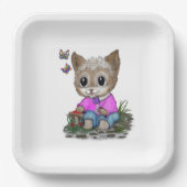 かわいい子ネコと蝶 ペーパープレート (正面)