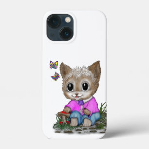 かわいい子ネコと蝶 iPhone 13 MINIケース