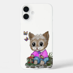 かわいい子ネコと蝶 iPhone 16 PLUSケース