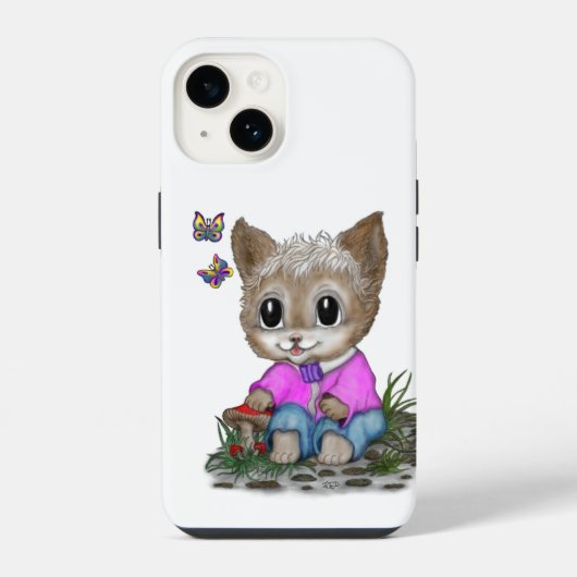 かわいい子ネコと蝶 iPhoneケース (裏面)