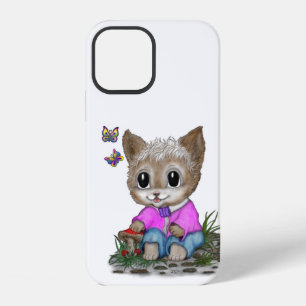 かわいい子ネコと蝶 iPhone 12ケース