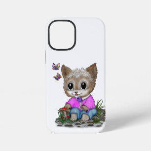 かわいい子ネコと蝶 iPhone 12 MINIケース