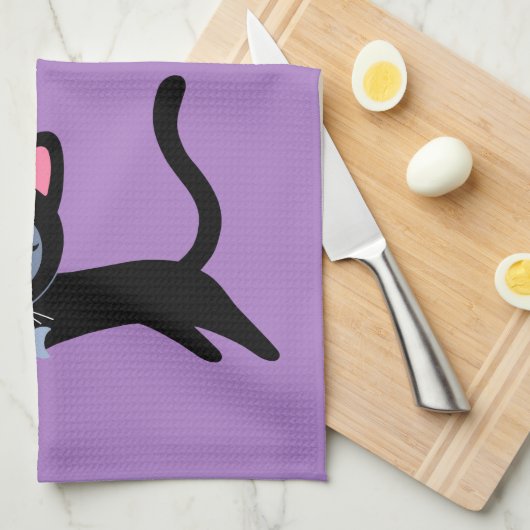 かわいい子ネコと魚の贈り物 – ガールフレンド用妻 キッチンタオル (四つ折り)