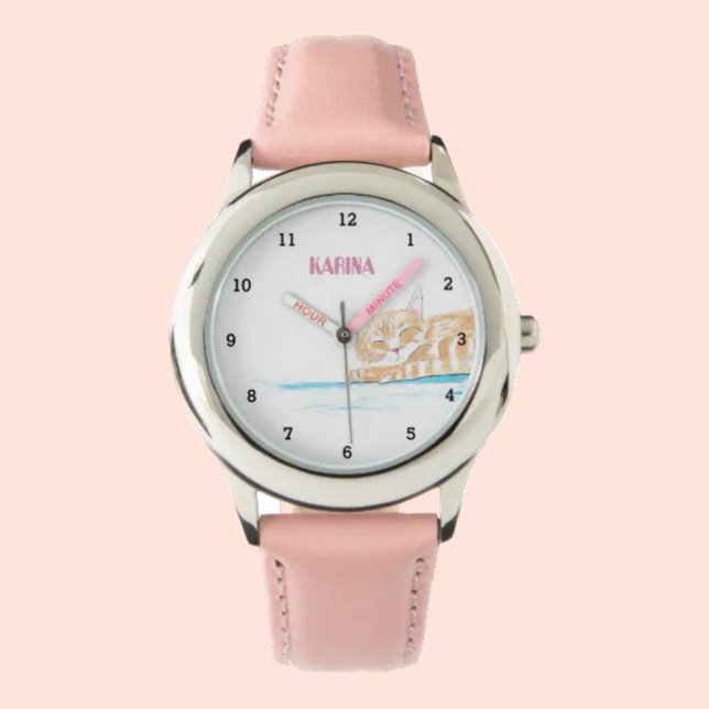 かわいい子ネコのタビー猫ガーリー動物 腕時計 (クリエイターアップロード済み)