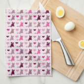 かわいい子ネコの女の子パターン キッチンタオル (四つ折り)