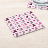 かわいい子ネコの女の子パターン スクエアペーパーコースター (アングル)