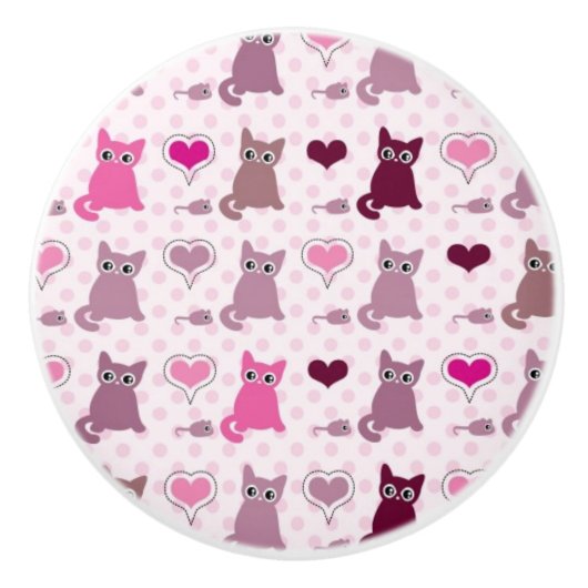 かわいい子ネコの女の子パターン セラミックノブ (正面)
