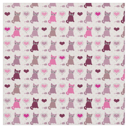 かわいい子ネコの女の子パターン ファブリック (クローズアップ)