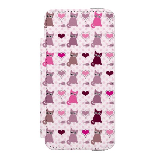 かわいい子ネコの女の子パターン INCIPIO iPhoneウォレットケース (フォリオ 正面)